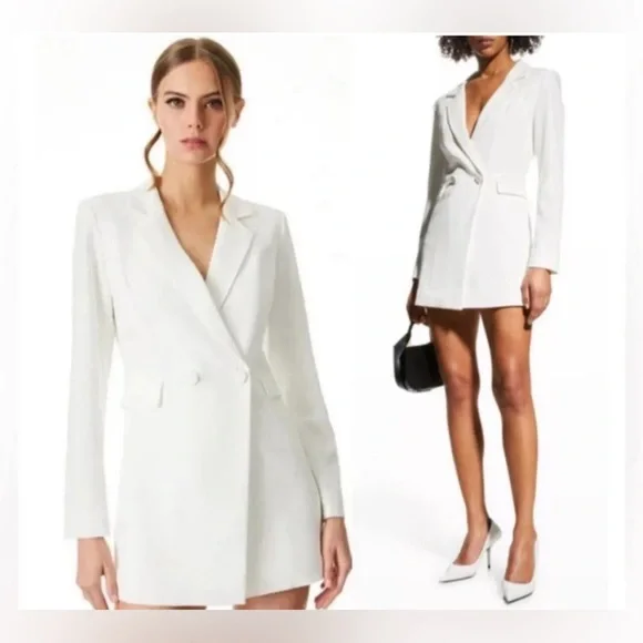 Alice and Olivia Faux Kyrie Tuxedo White Romper Jacket $495 New - Picture 1 of 11